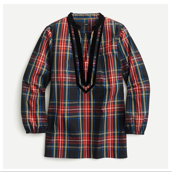 J. Crew Tops - Velvet-trimmed V-neck tunic-black Stewart tartan